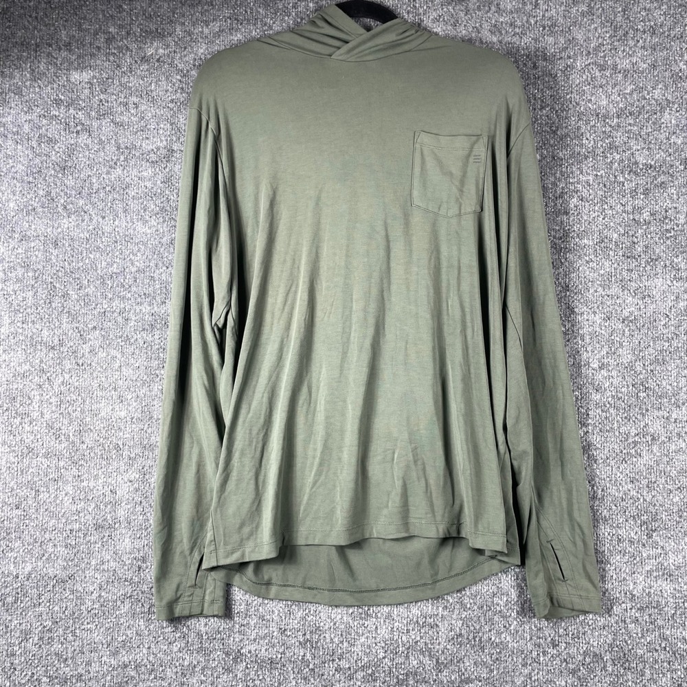 Free Fly Hoodie Mens M Olive Green Bamboo Lightweight Sun Shirt Pocket Fishing